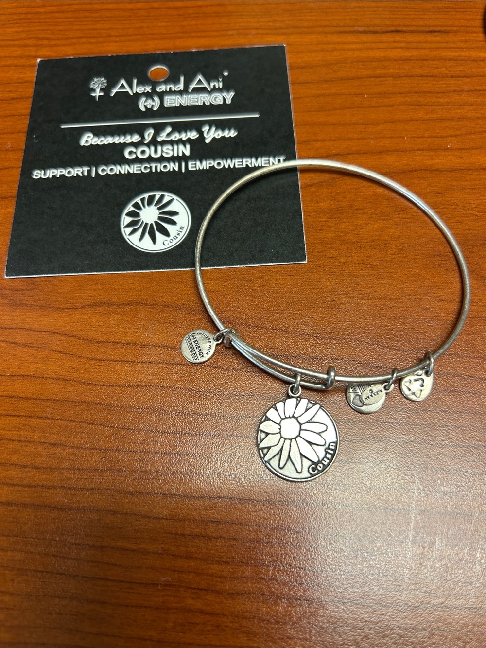 Alex and Ani Silver Daisy "Cousin" Charm Bangle